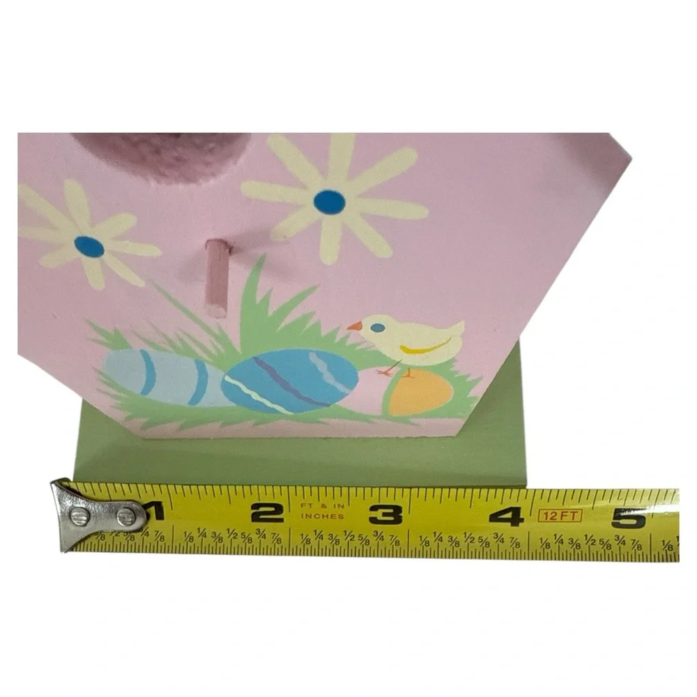Pink Wooden Spring Birdhouse Décor Welcome Spring Easter Eggs Chick Hand Painted